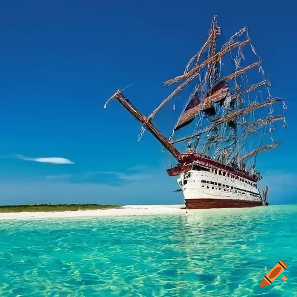 pirate ship near a tropical island