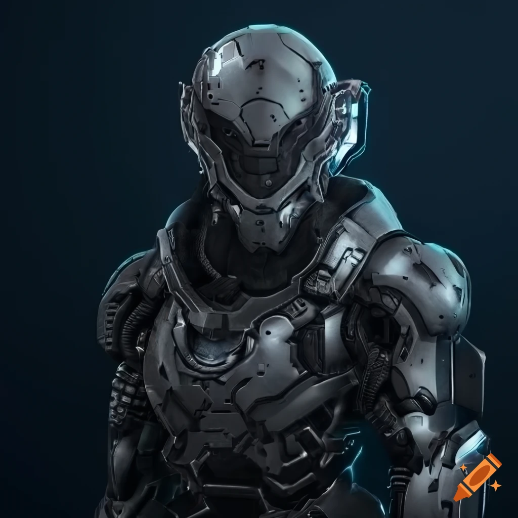 hero wearing sci-fi bio mechanical armor with cinematic lighting