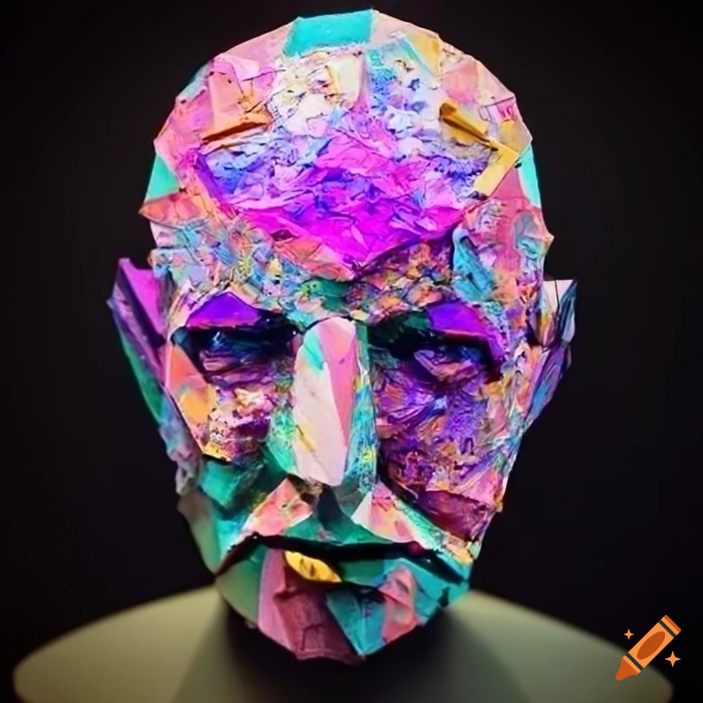 Sculpture of origami figures made with colored recycled paper on Craiyon