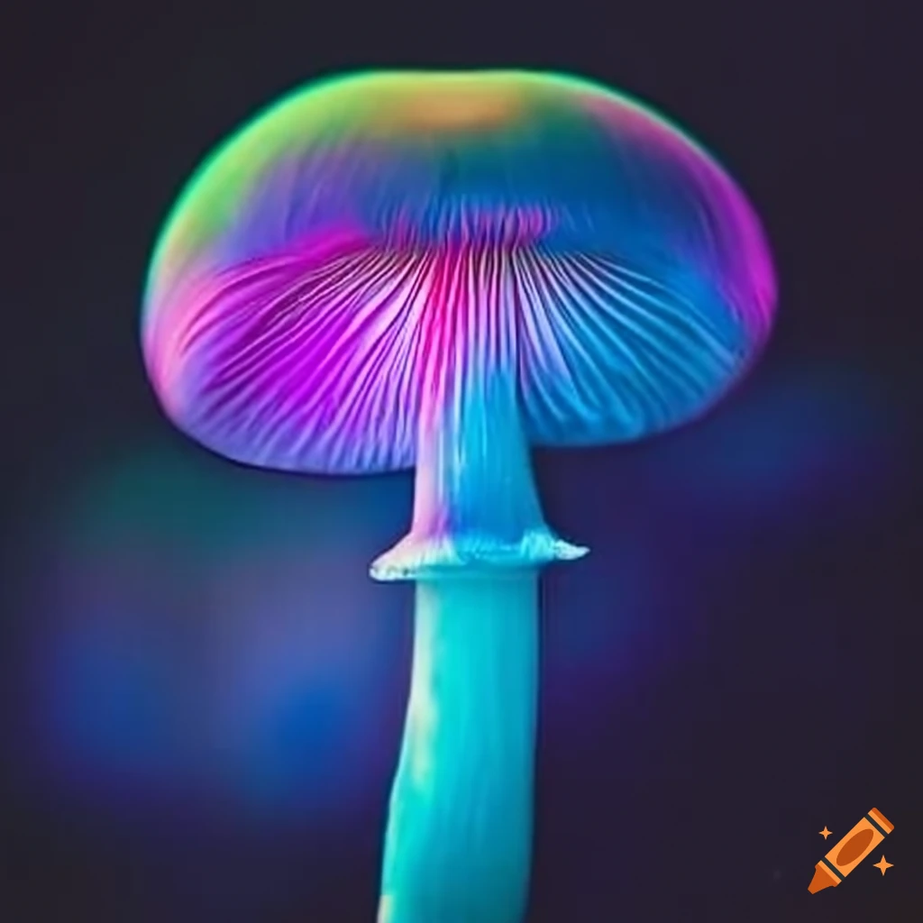 macro photo of a mushroom with a colorful aura