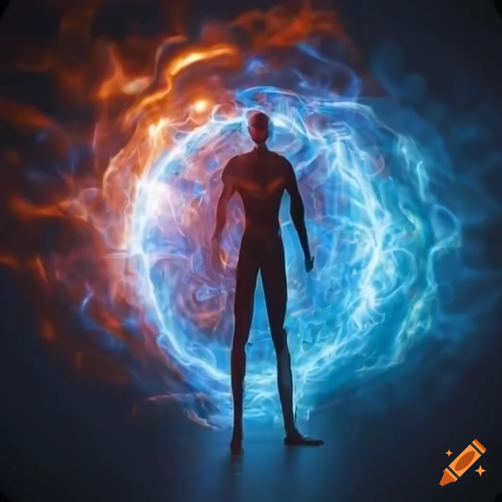 image of a powerful superhero in front of a glowing explosion