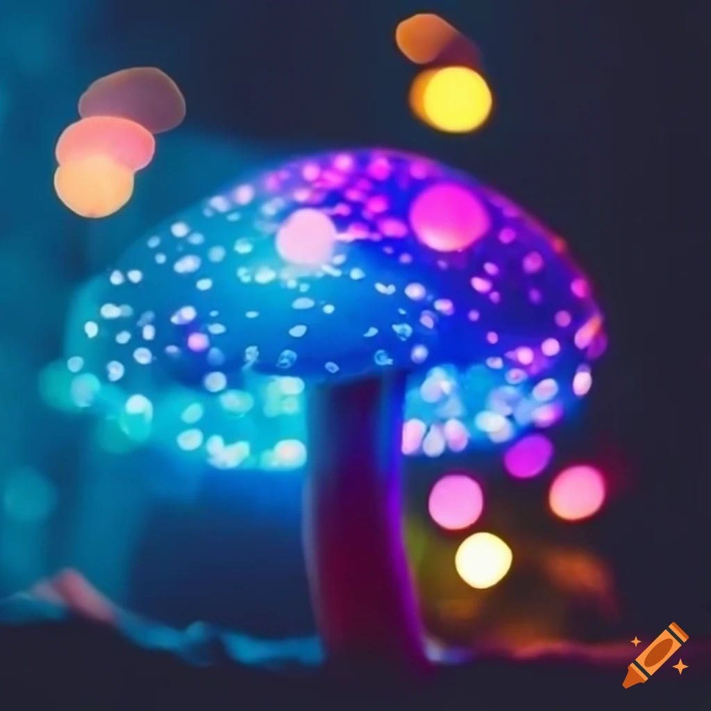 bokeh of glowing mushrooms in the forest