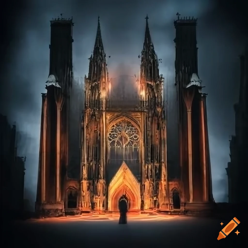 dark fantasy illustration of a cathedral in hell