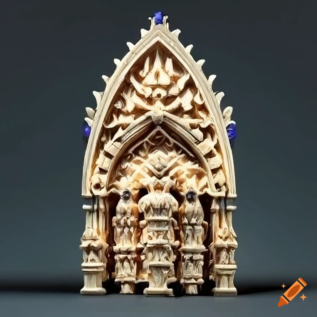 Ivory carving with architectural stave carving style on Craiyon