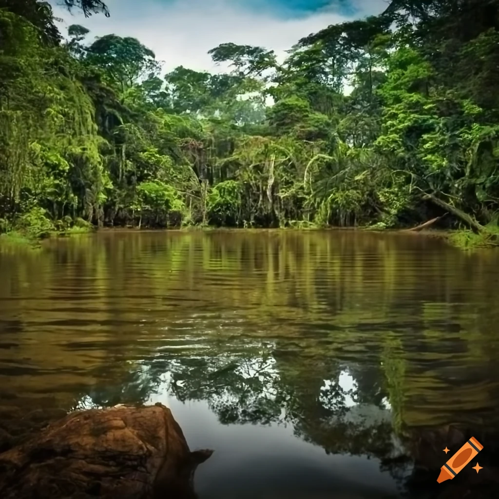 Paisagem da floresta amazônica com católicos portugueses e indígenas