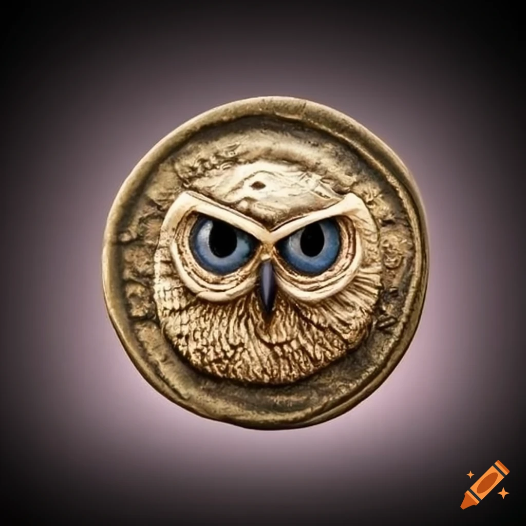 ancient coin with an owl eye design