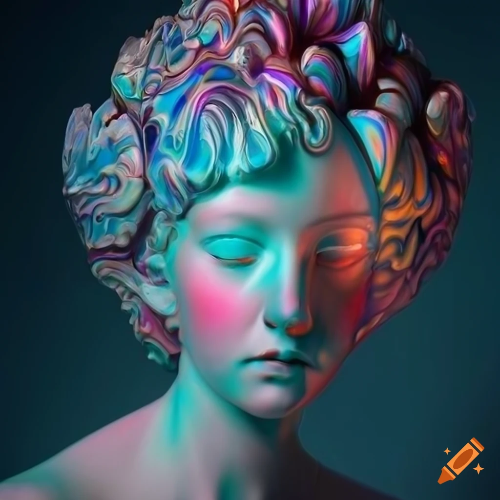 Intricate marble sculptures with vibrant colors and opalescent details
