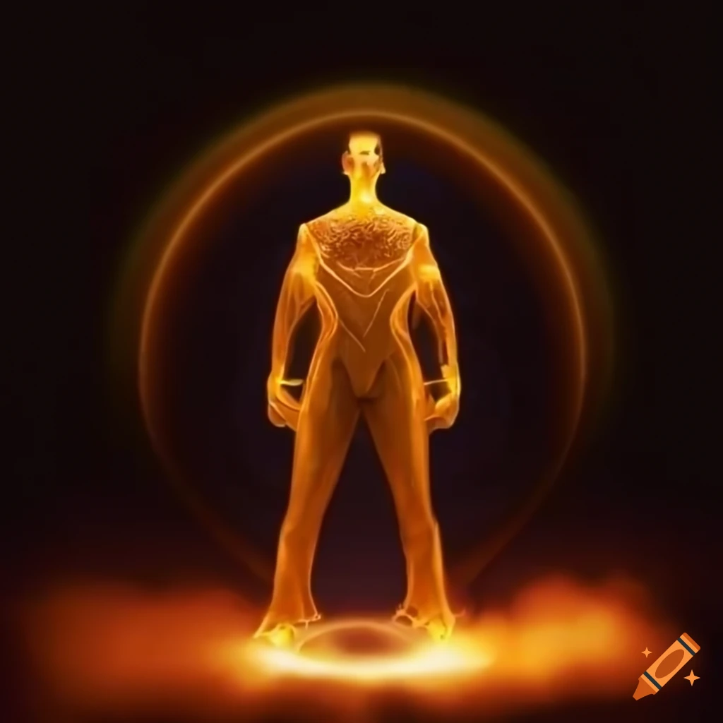 image of a powerful superhero in front of a glowing explosion