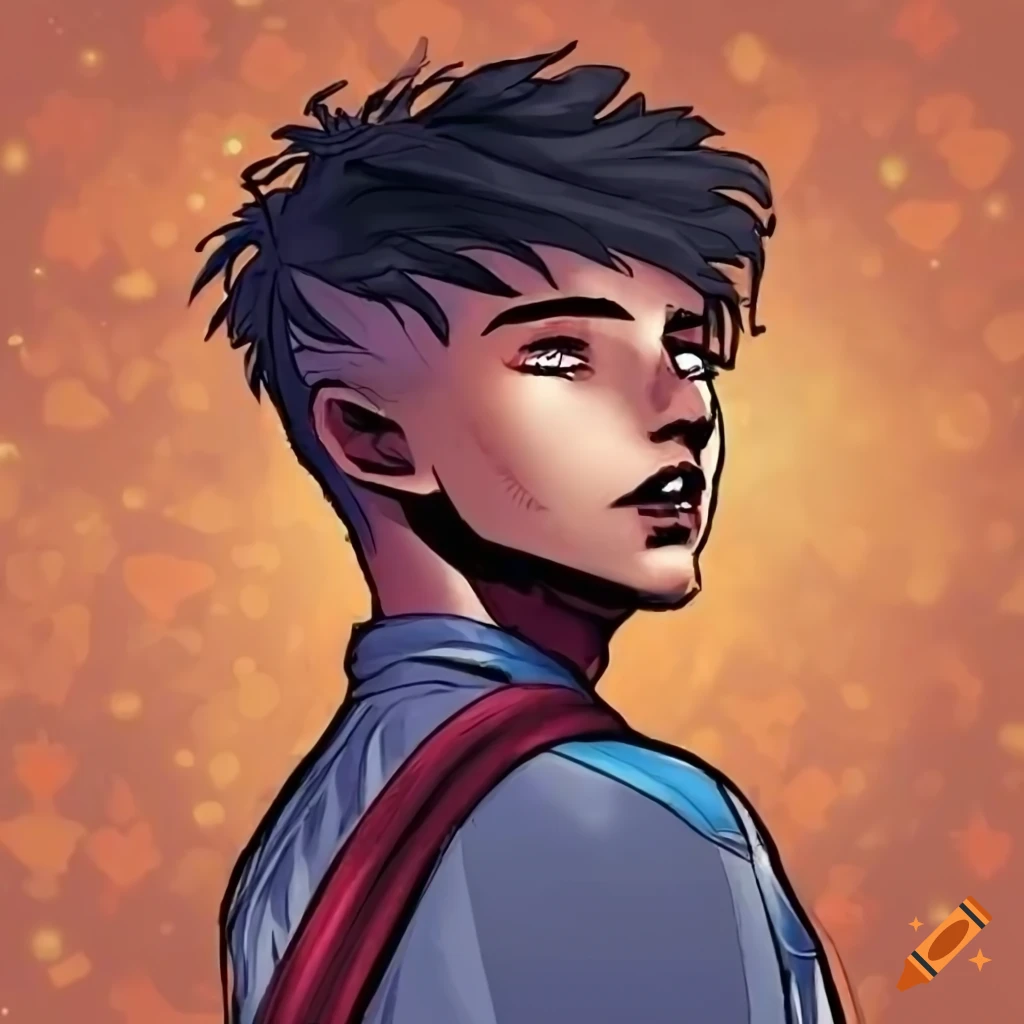 Comic style artwork of a person with brown eyes in space