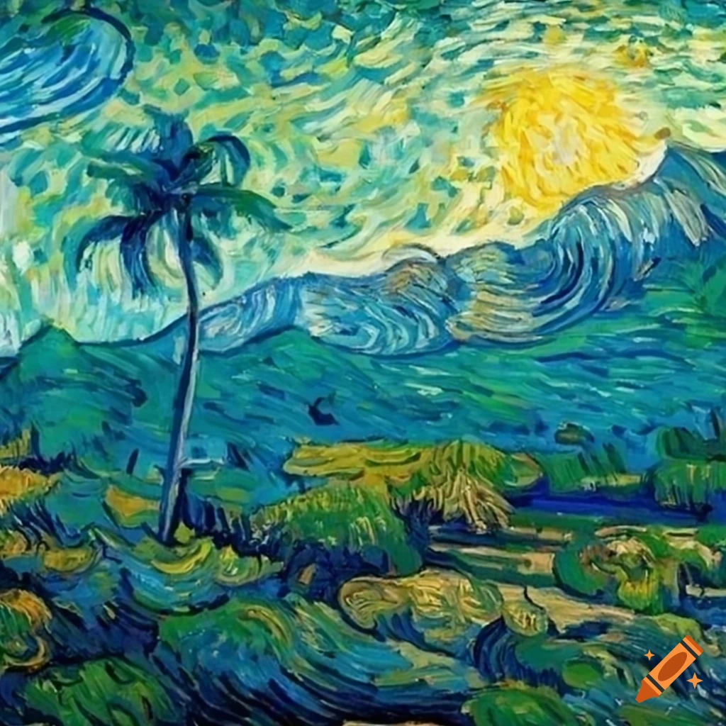 Honolulu landscape in the style of Vincent van Gogh