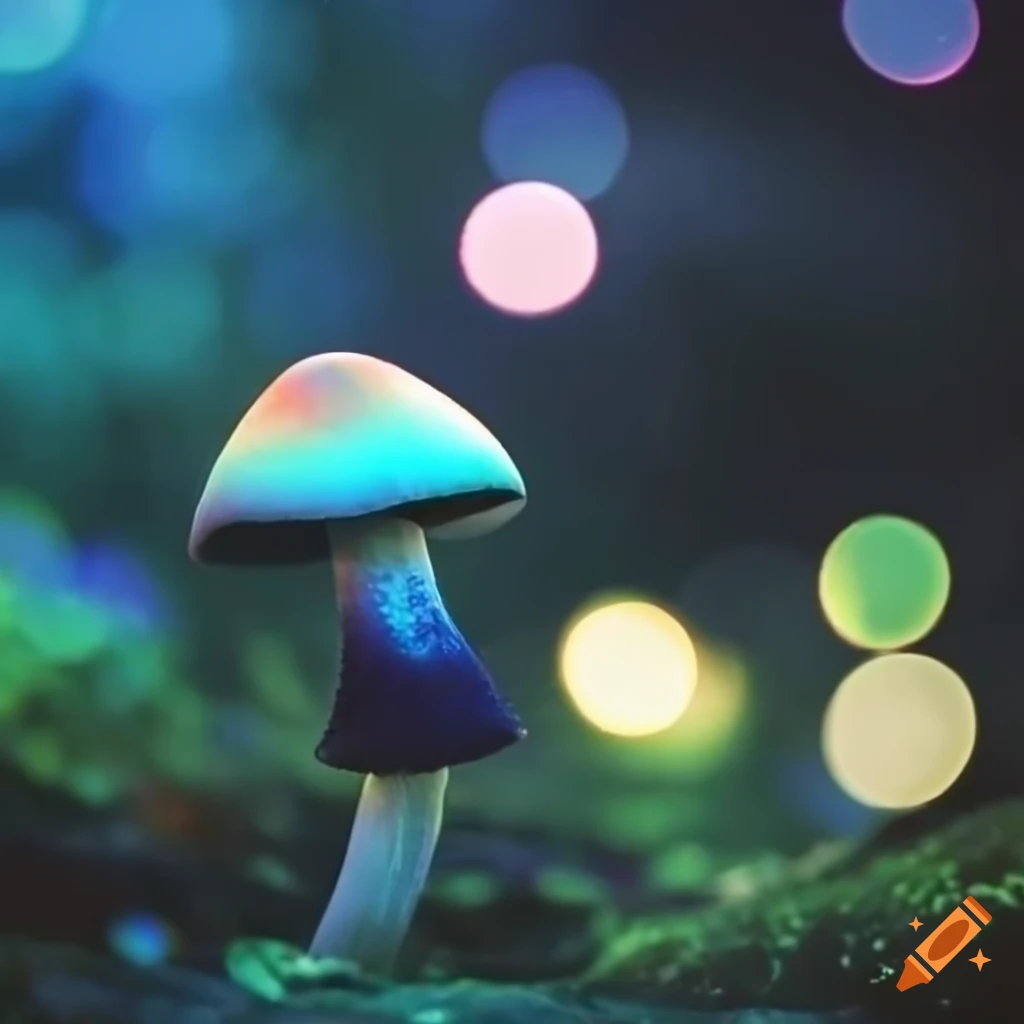 close-up of glowing mushrooms in a bokeh effect