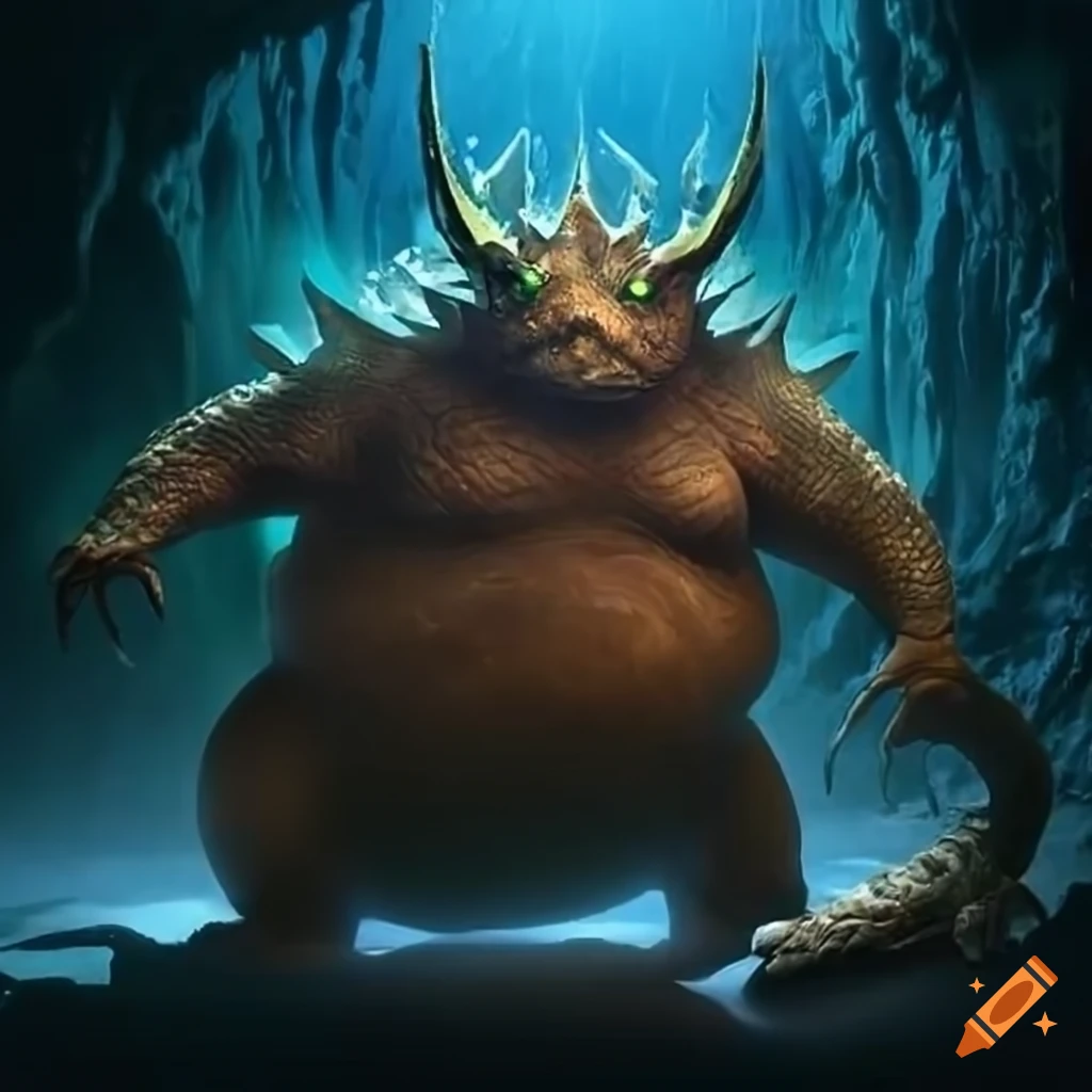 Illustration of a fierce dragon guarding a treasure-filled cave on Craiyon