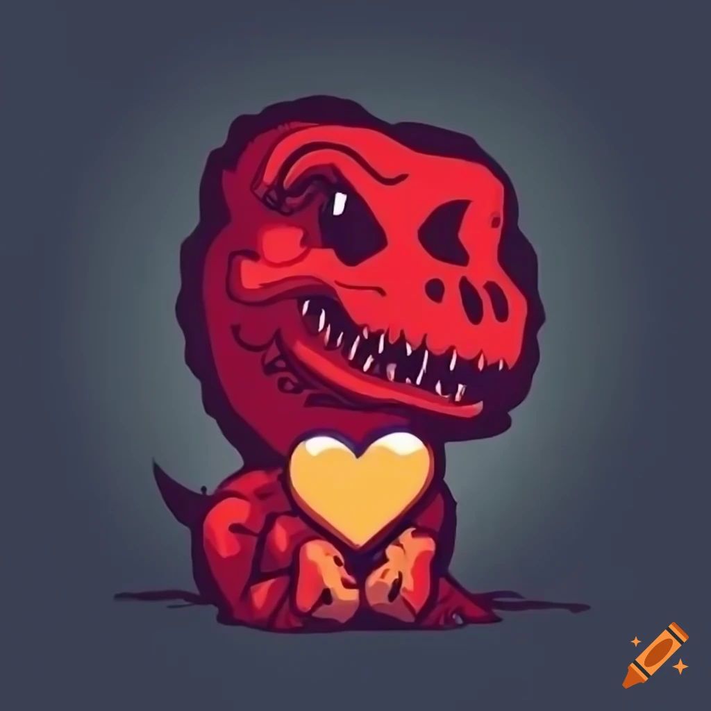 red raptor dinosaur holding a heart