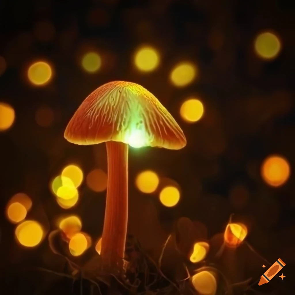 bokeh of glowing mushrooms in the forest