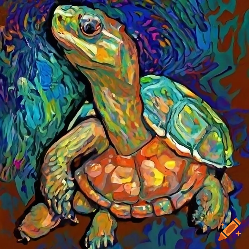 vibrant turtle painting in van Gogh style