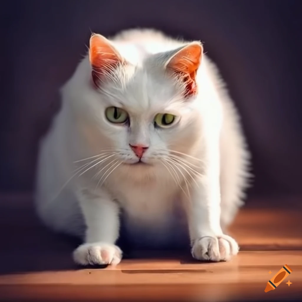 White Cat Sitting On A Table On Craiyon