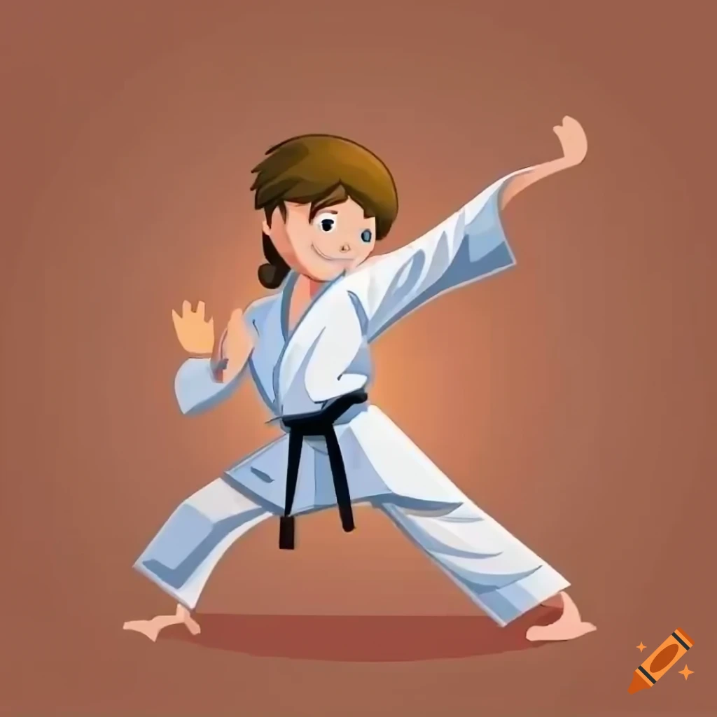 cartoon of a young boy doing karate move