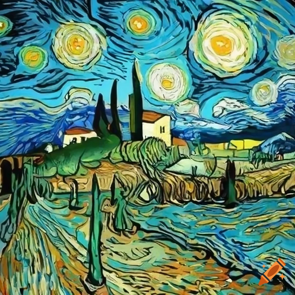 cartoon art of Van Gogh's home in Tuscany