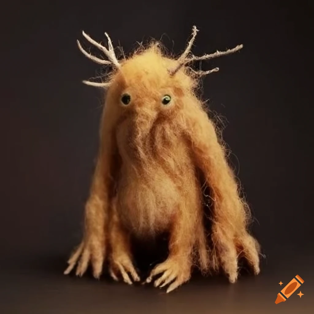 Felted wool sculpture of a forest creature on Craiyon