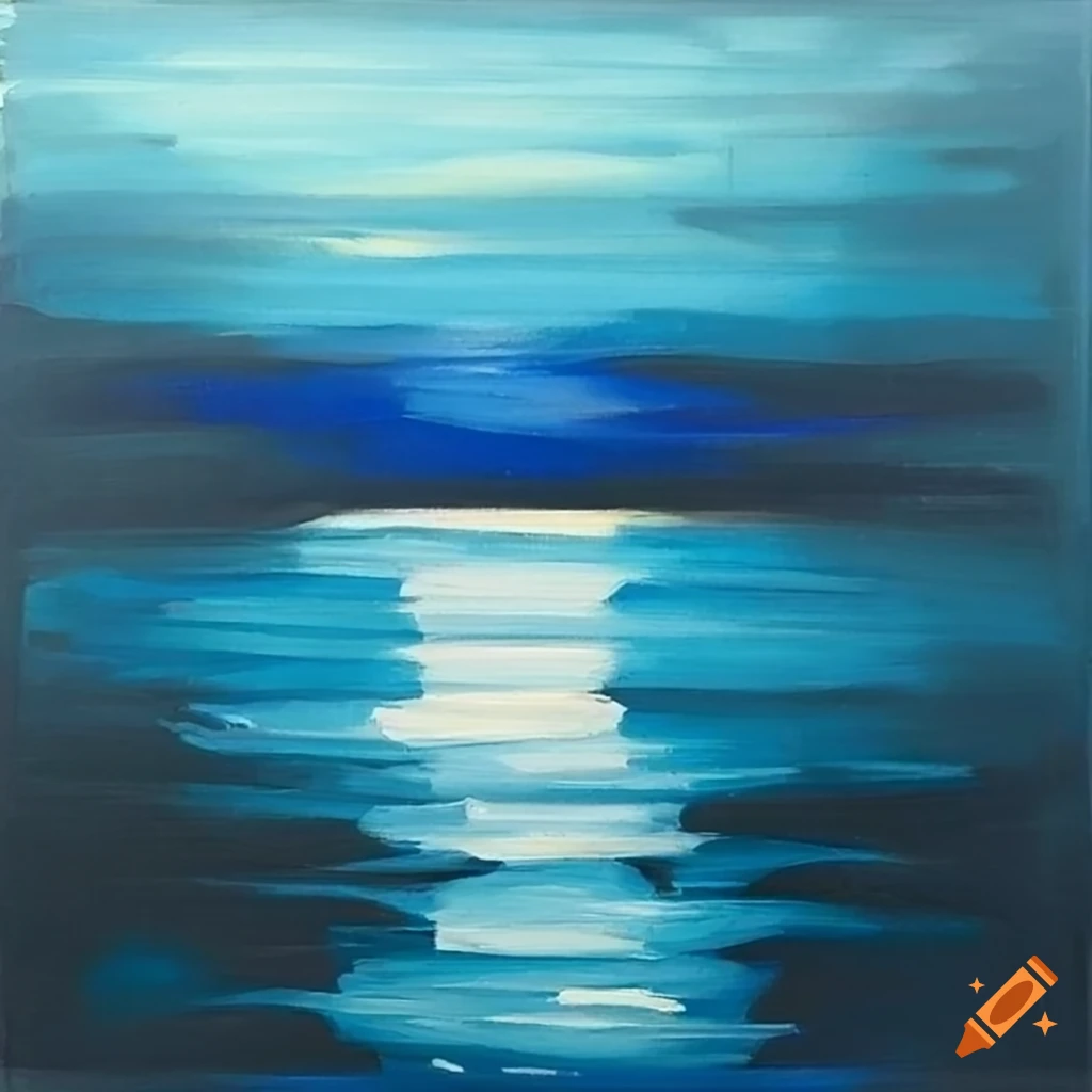 Serene night painting of an ocean