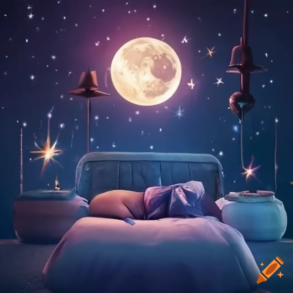 Peaceful bedroom under the night sky on Craiyon