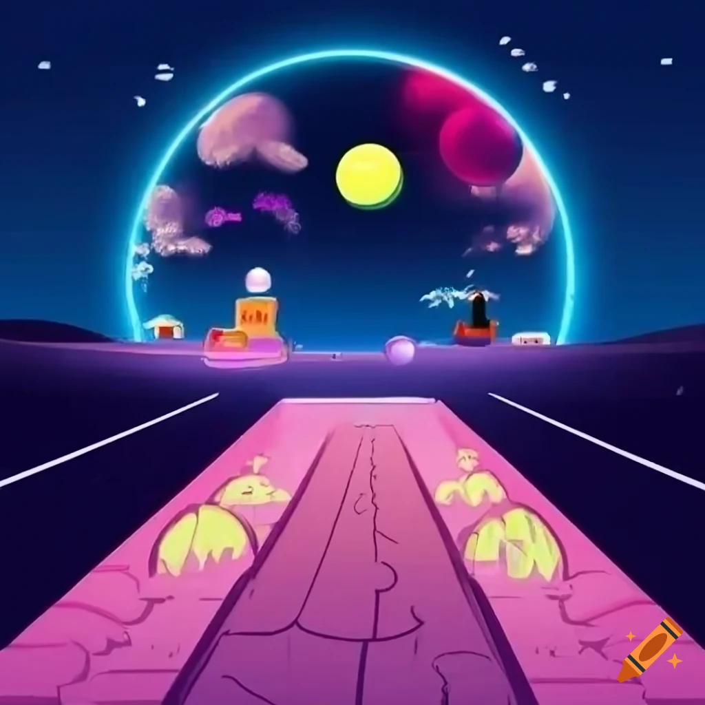 vibrant game show set in a desert with neon lights