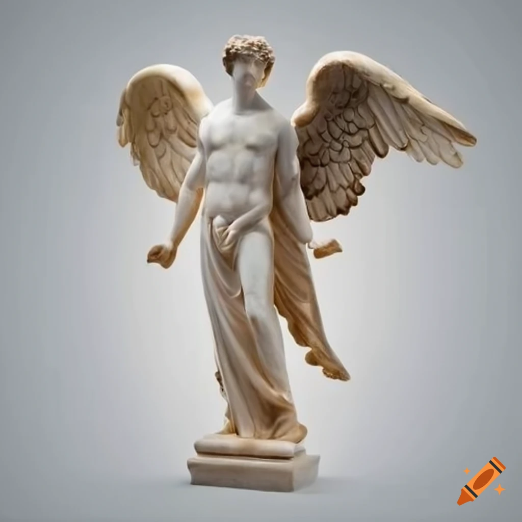 marble statue of a male angel with open arms