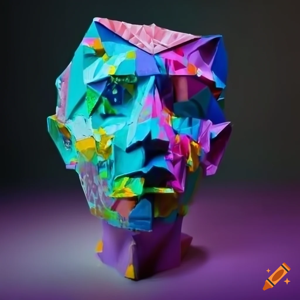 Sculpted Origami Figures Made Of Coloured Recycled Paper On Craiyon