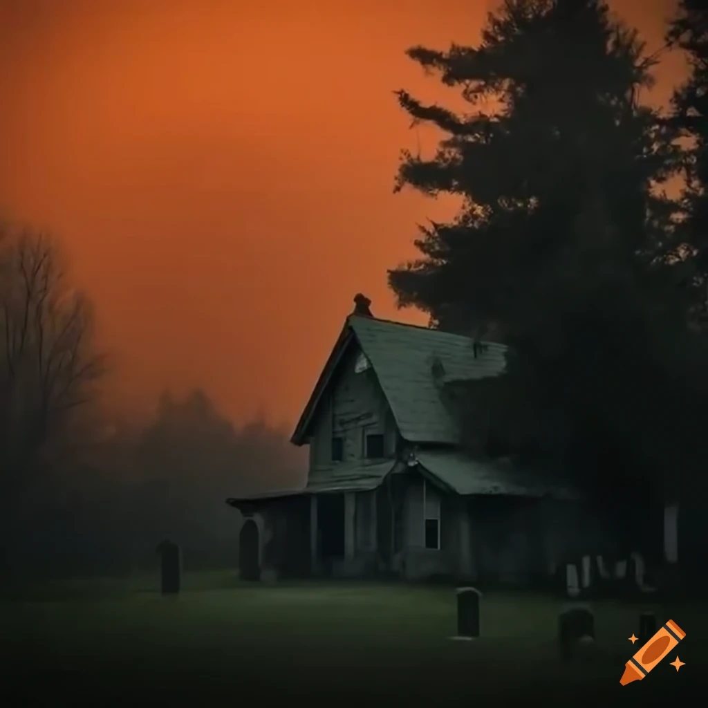 Haunted house under a full orange moon on Craiyon