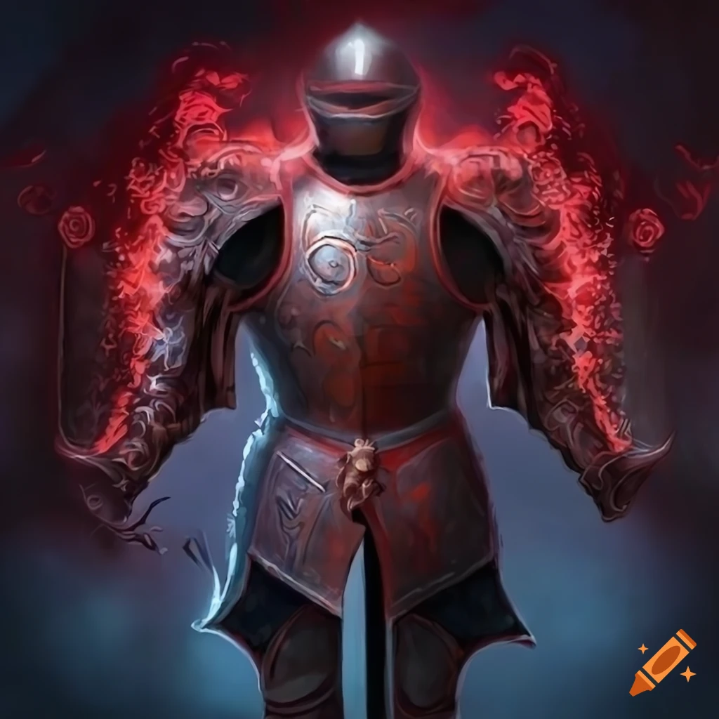 fantasy art of glowing red runic breastplate