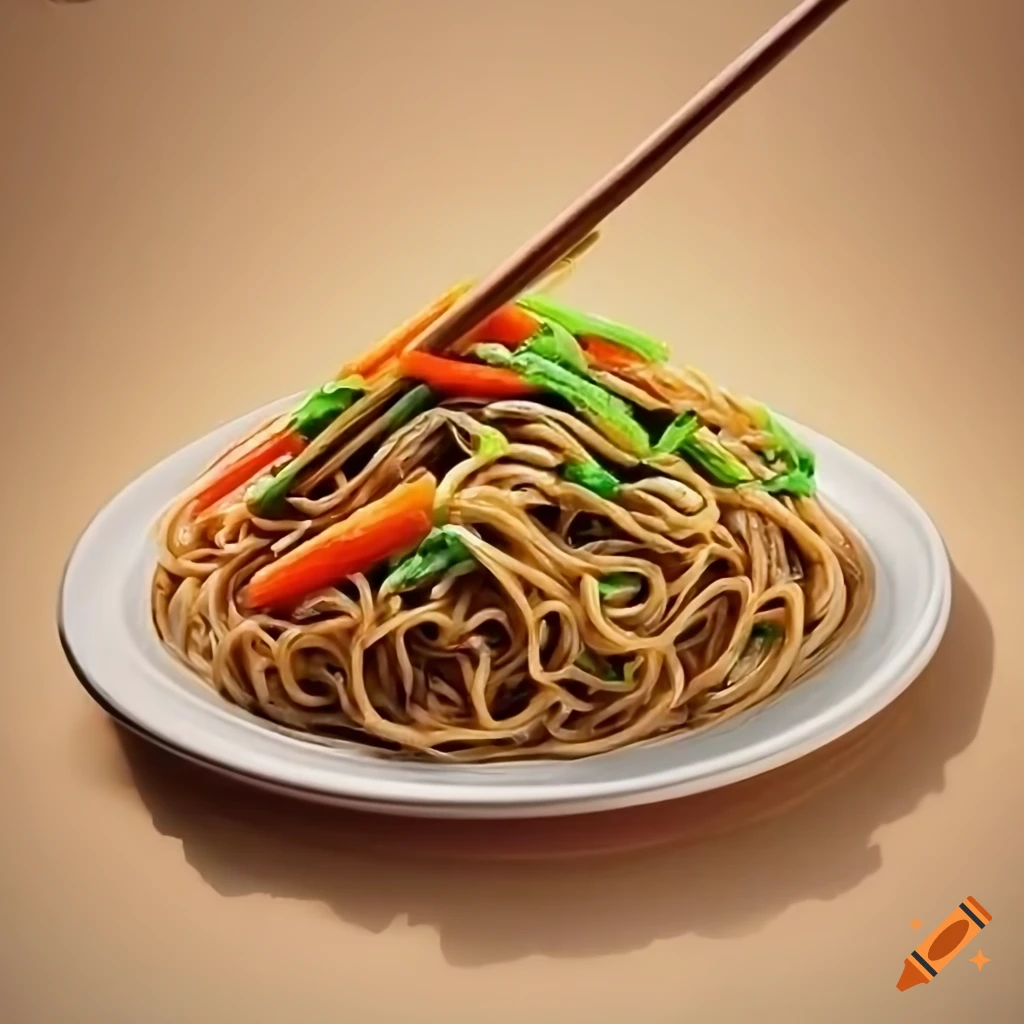 delicious and colorful vegetarian noodles dish