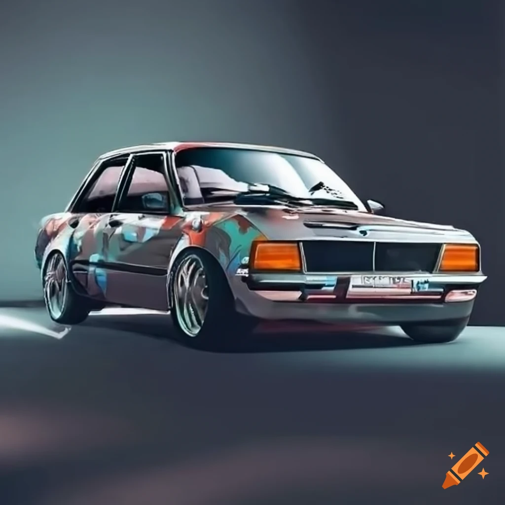 customized Opel Ascona B sedan in graffiti dark grey color