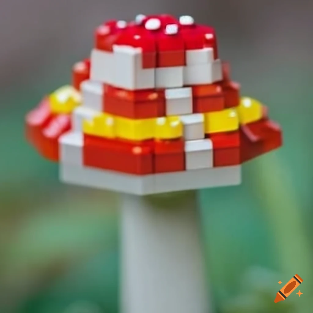 Colorful lego mushroom growing on Craiyon