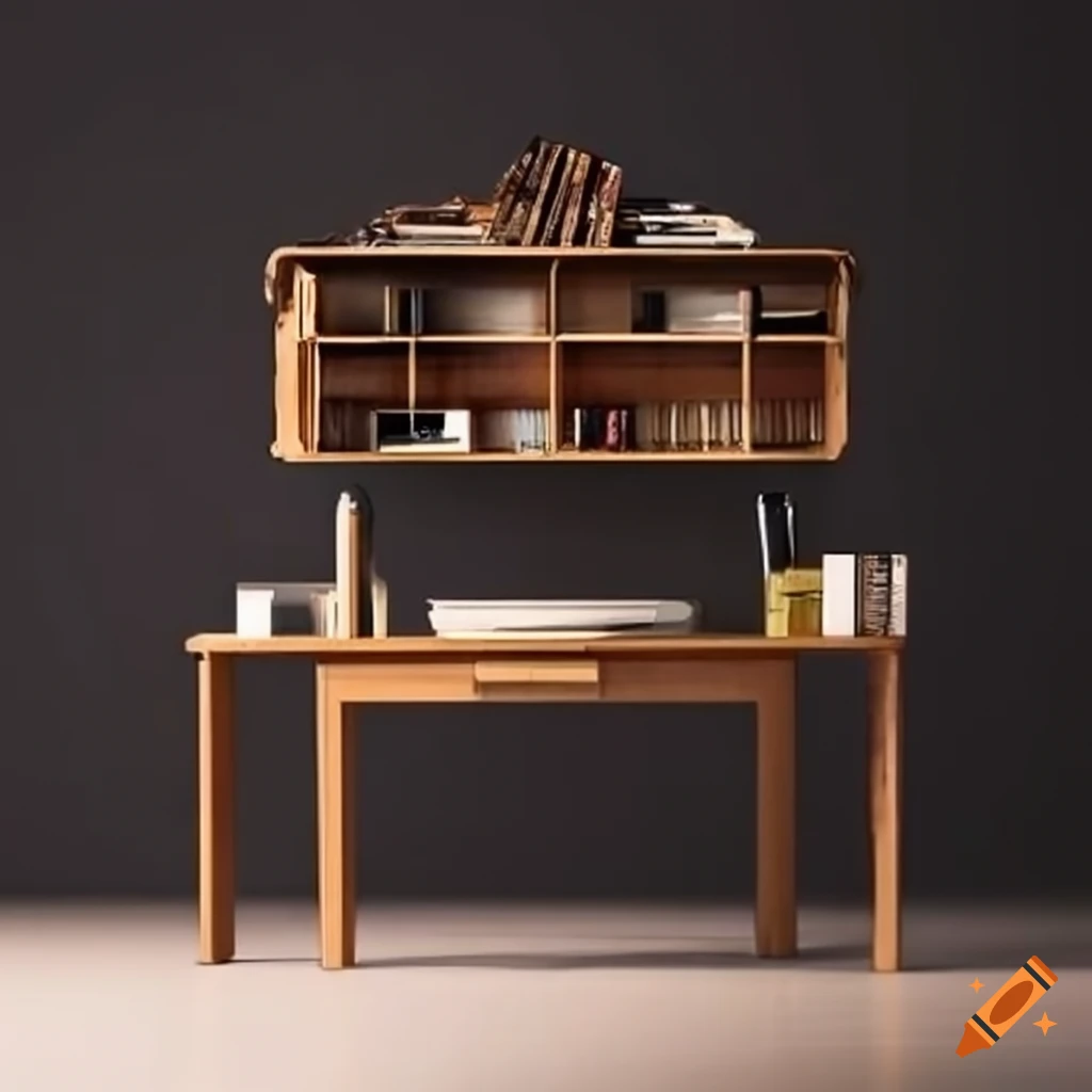 Compact desk with bookshelf