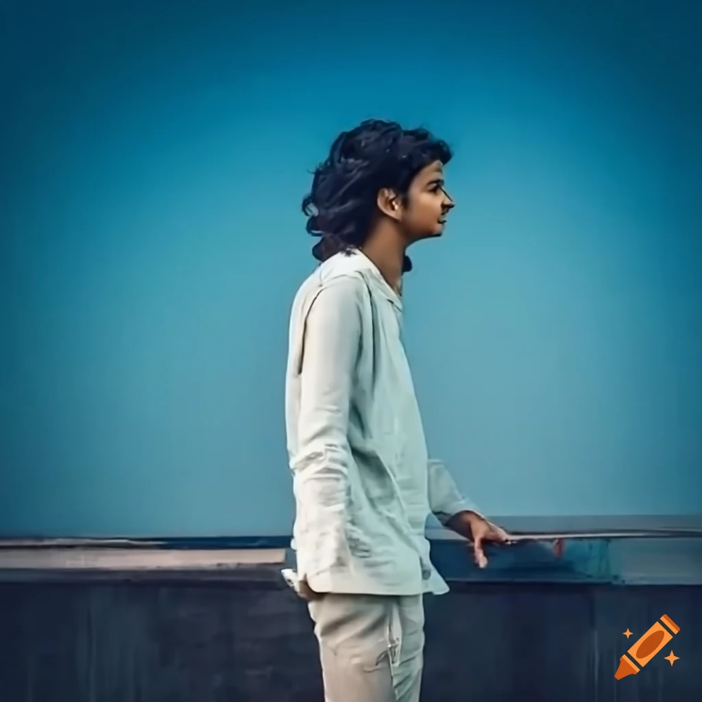 young Indian man standing on a skyscraper in Mumbai