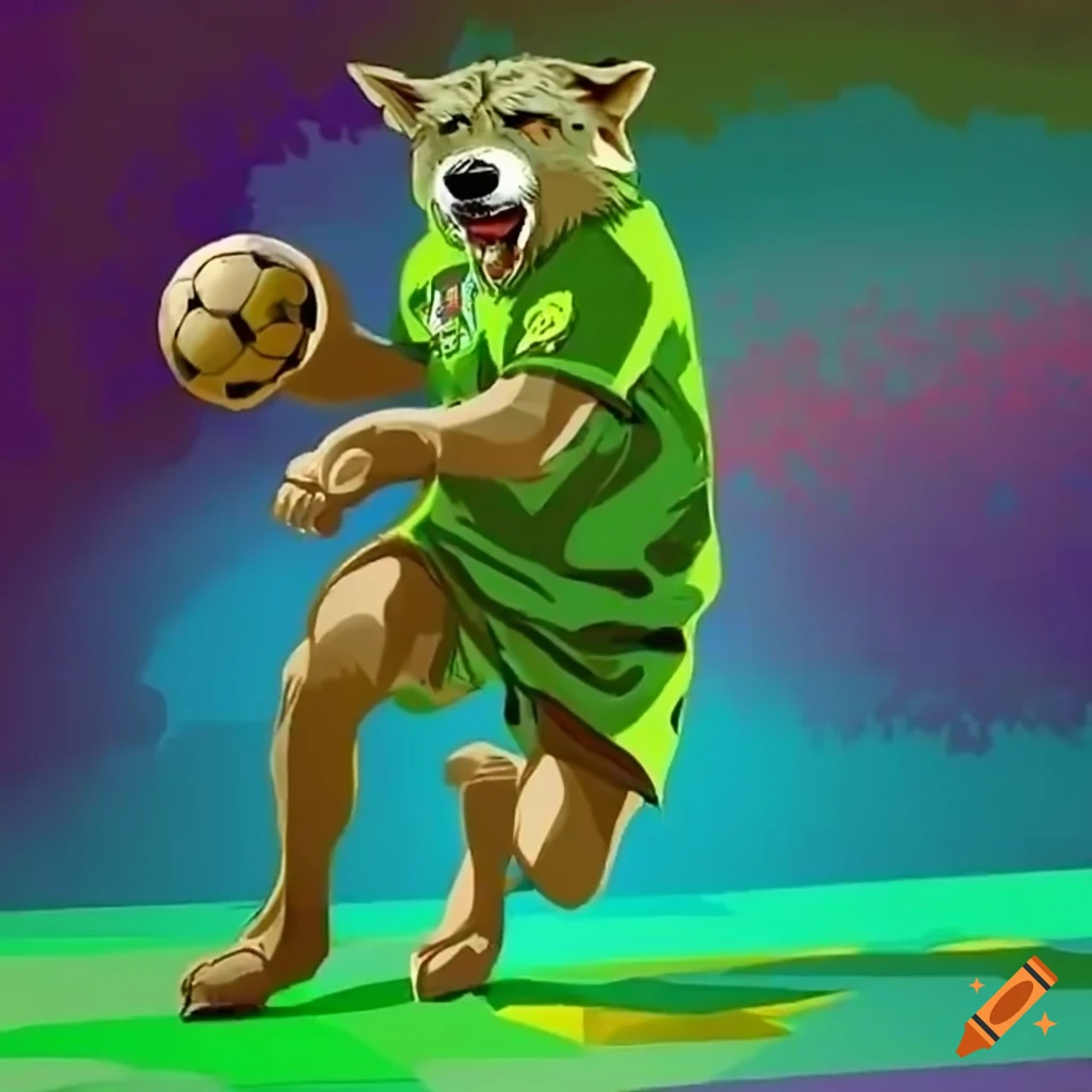 Wolf in a green jersey playing handball