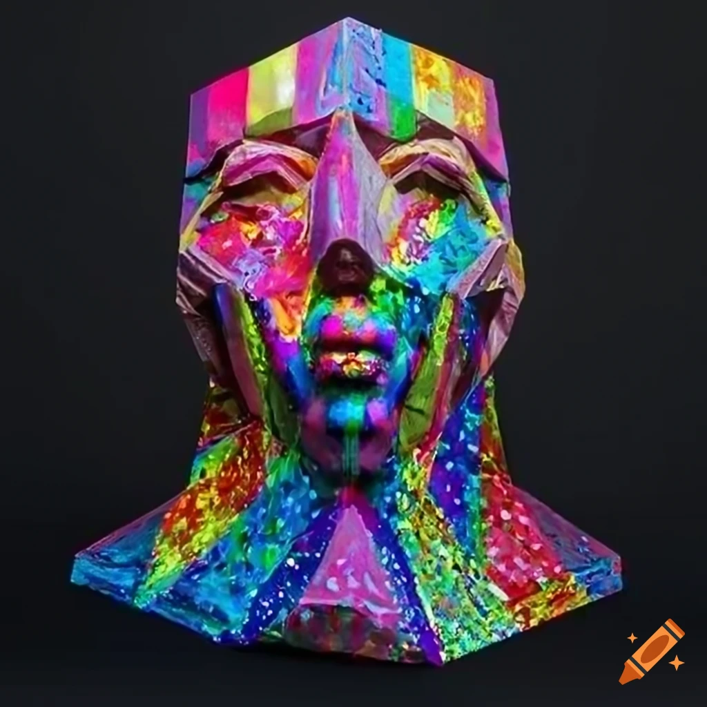 sculpture of colorful origami figures