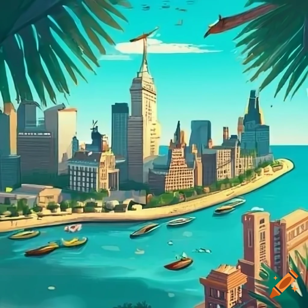 birds eye view of a city on a tropical island
