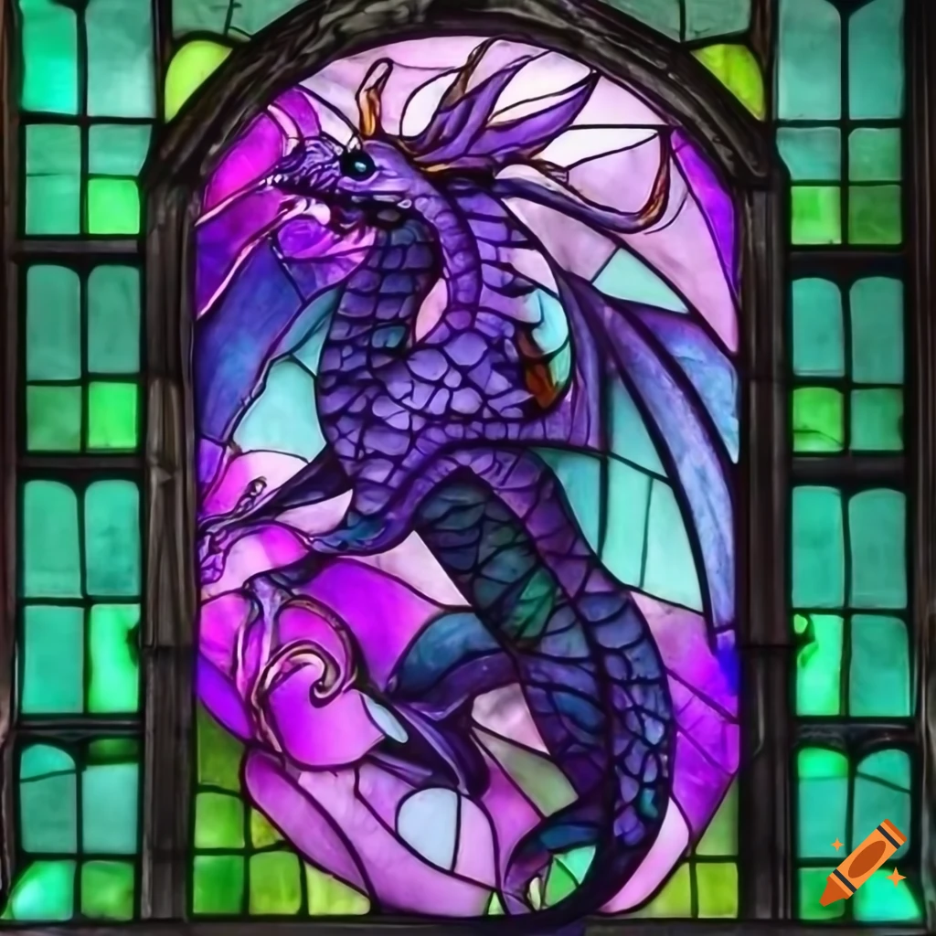 gothic stained glass window with a dragon design