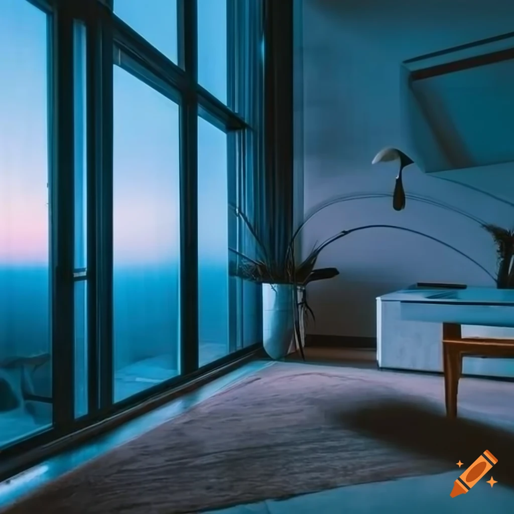 luxury condominium interior with frameless windows and natural light