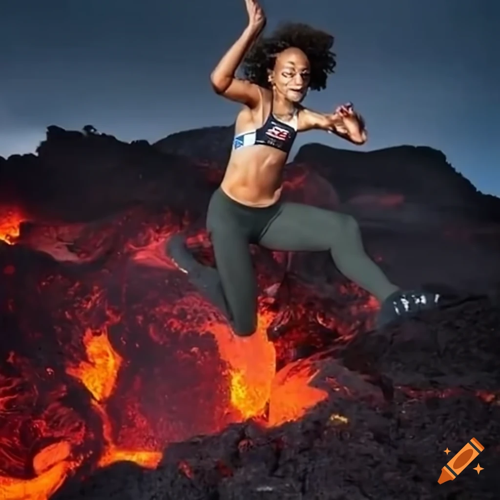 athlete leaping over a fiery pit