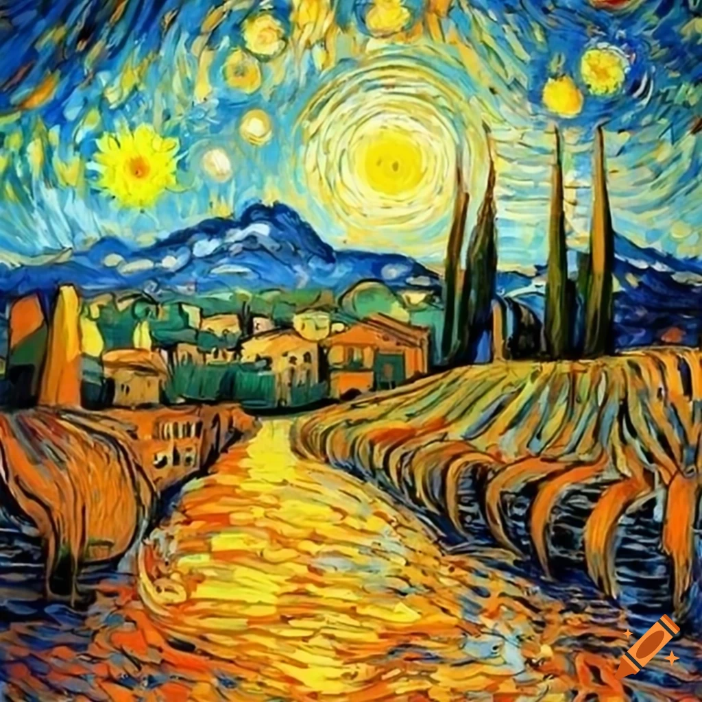 cartoon art of Van Gogh's home in Tuscany