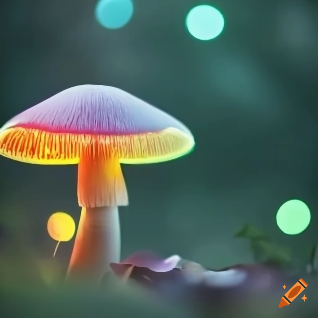 close-up of glowing mushrooms in a bokeh effect