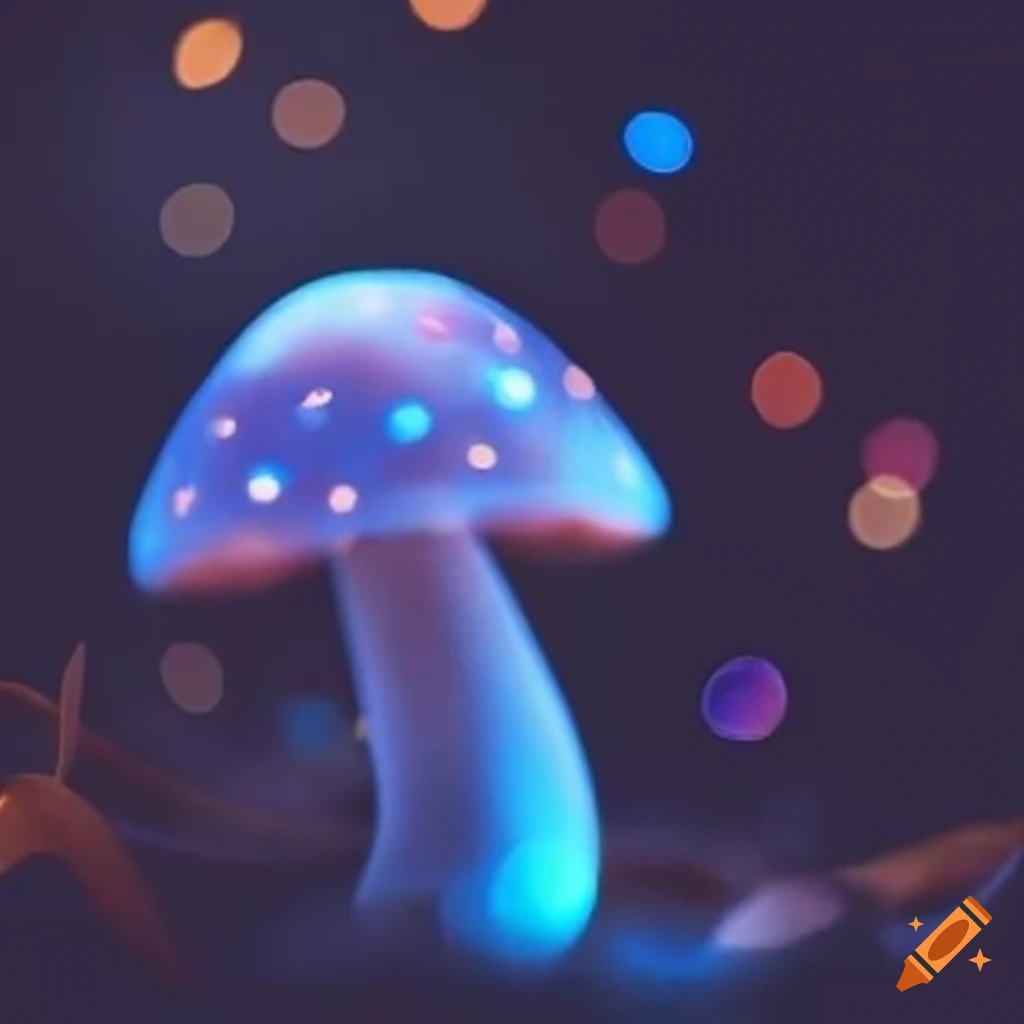 close-up of glowing mushrooms with bokeh effect
