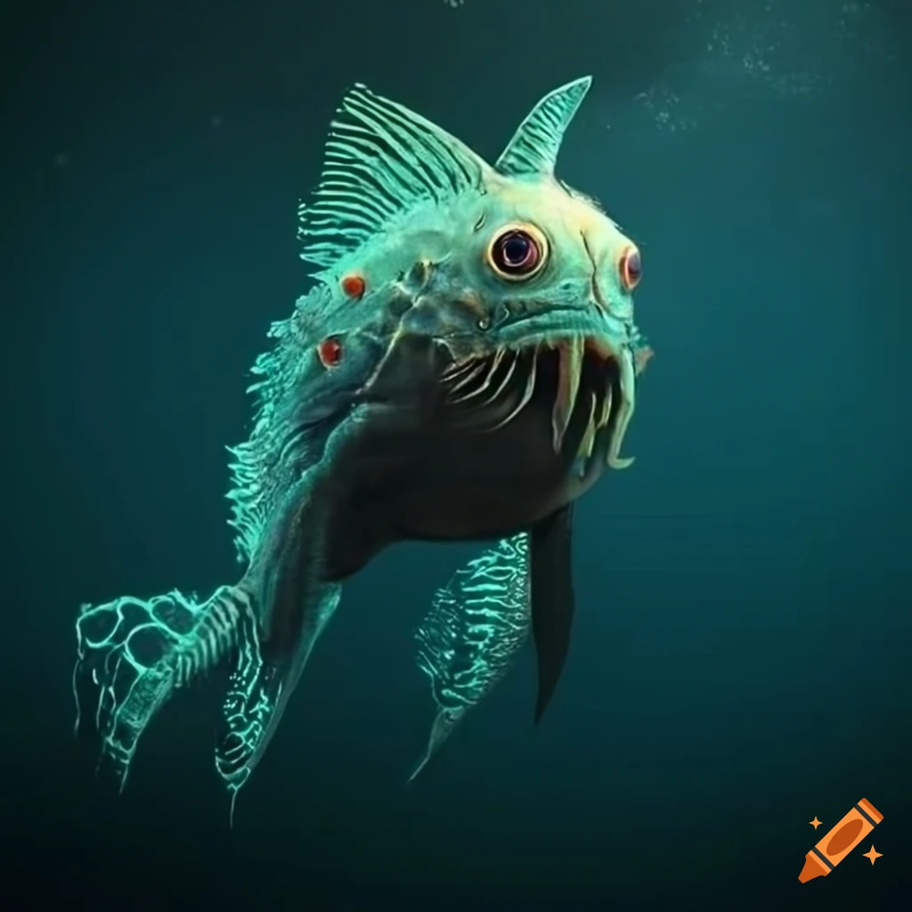 Anglerfish in the deep sea with a glowing lantern on Craiyon