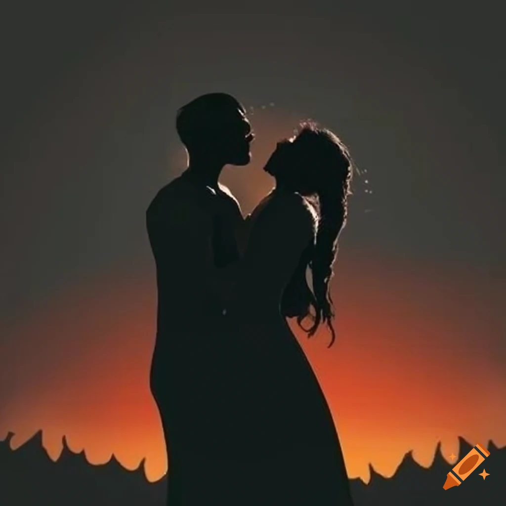 silhouette of a passionate kiss