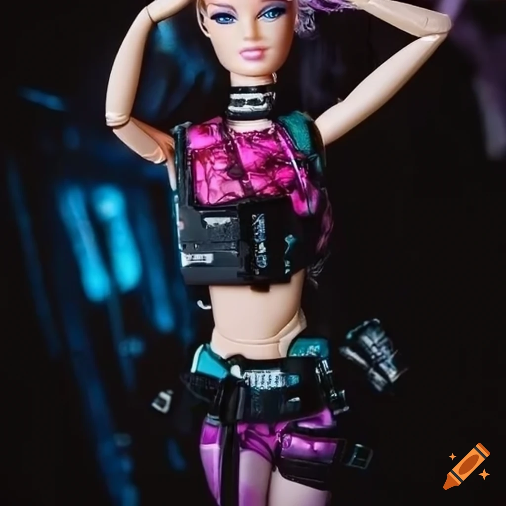 Cyberpunk doll with gadgets in dystopian world on Craiyon