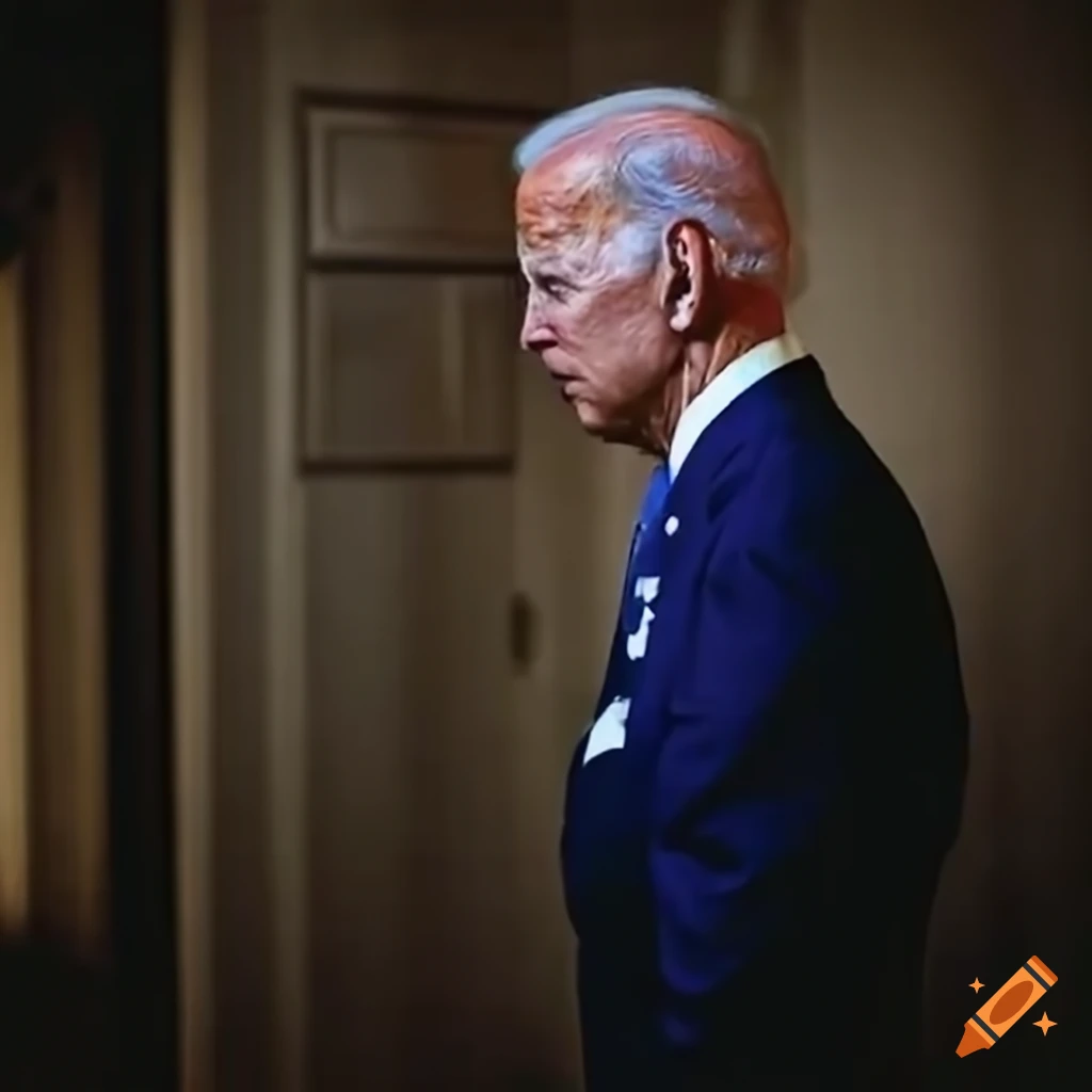 Joe Biden in a hotel hallway at night
