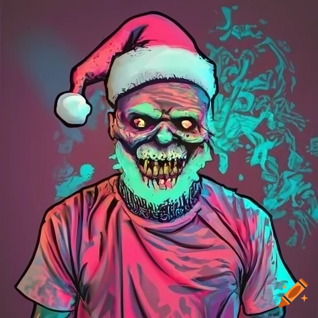 neon colored zombie Santa Claus T-shirt design