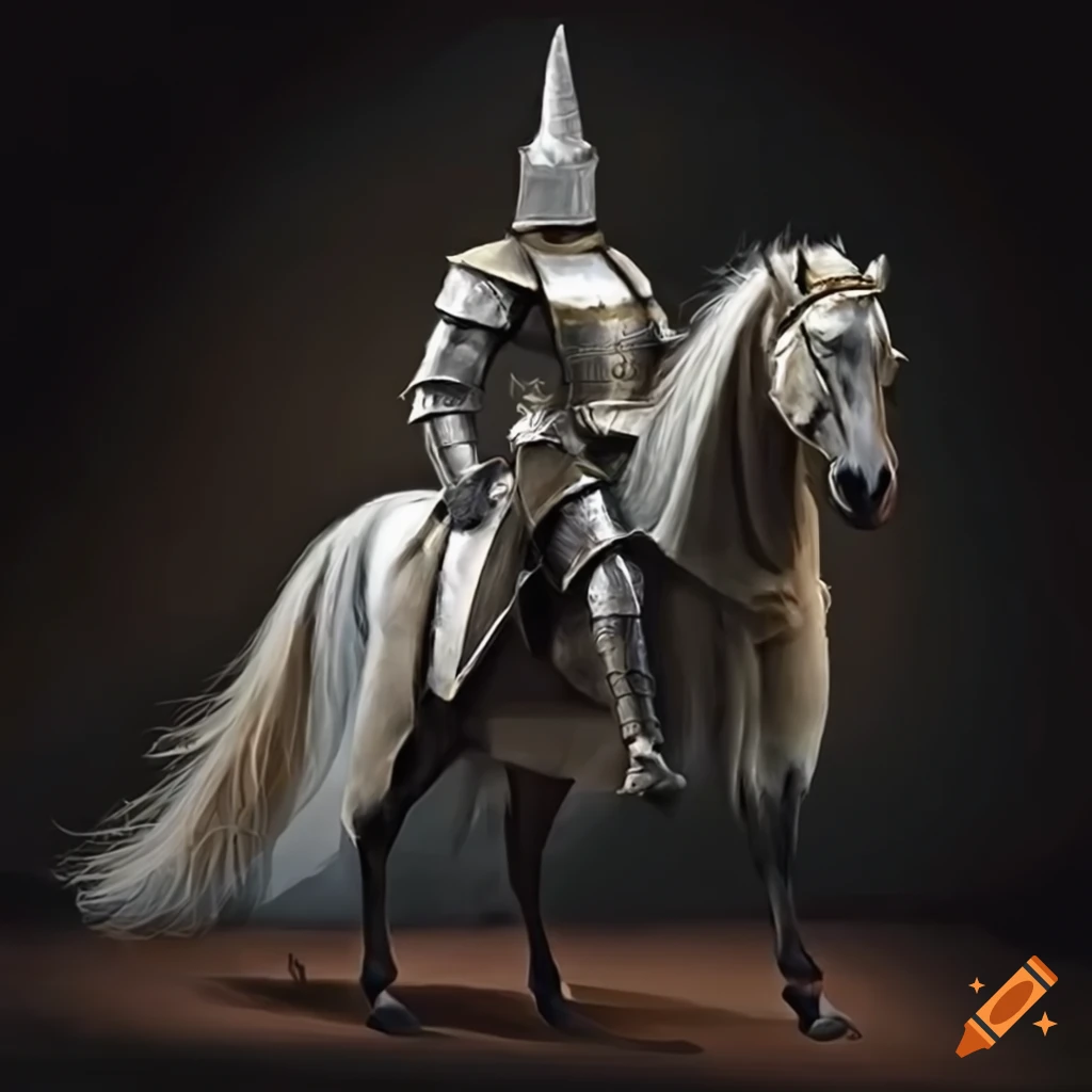 knight in shining armour on a white horse